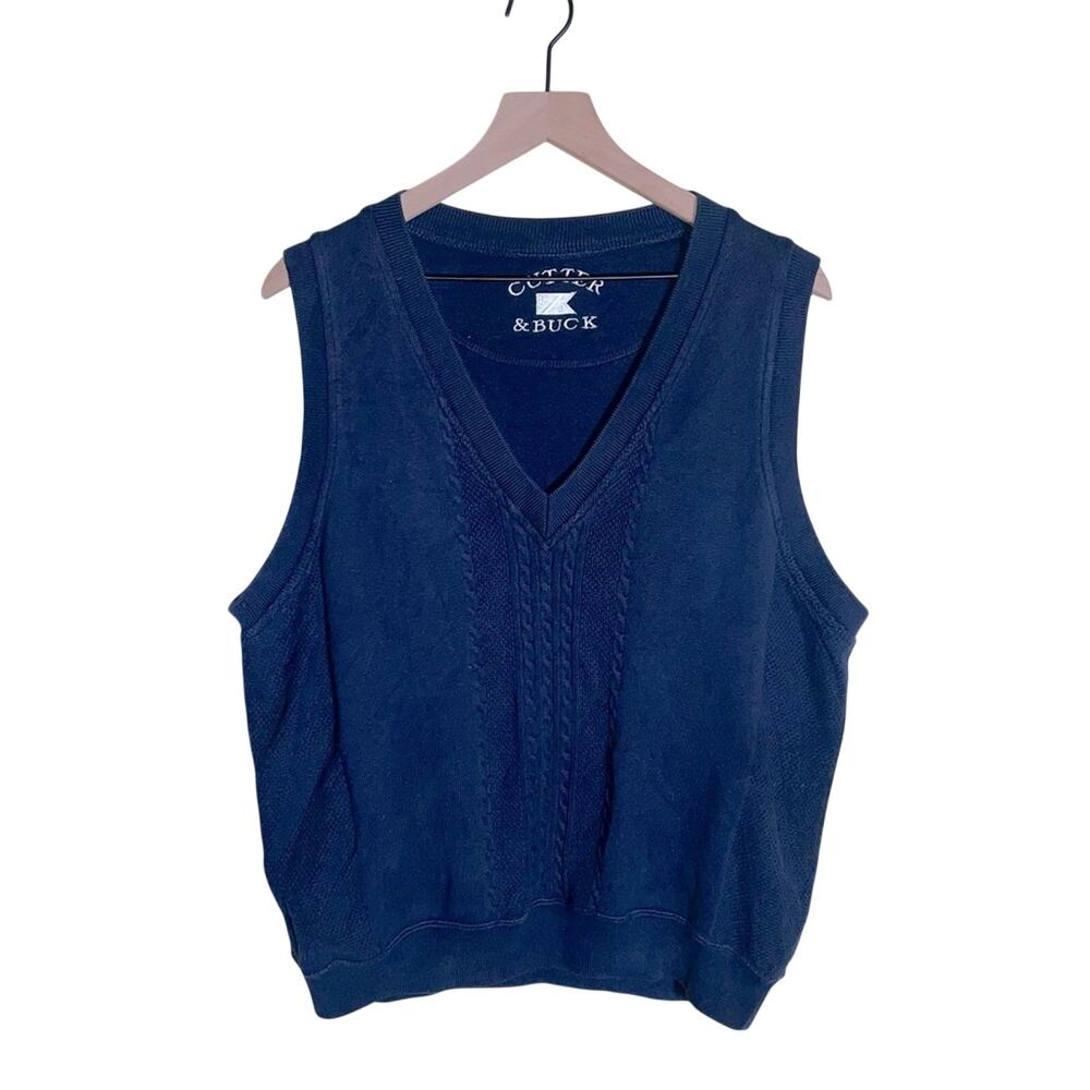 VINTAGE CUTTER & BUCK Blue golf Sweater vest with Ribbed Texture S